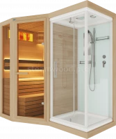 Двухместная угловая финская сауна Comfort  из кедра с Душевой кабиной