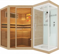 Четырехместная угловая финская сауна Comfort  из кедра с Душевой кабиной